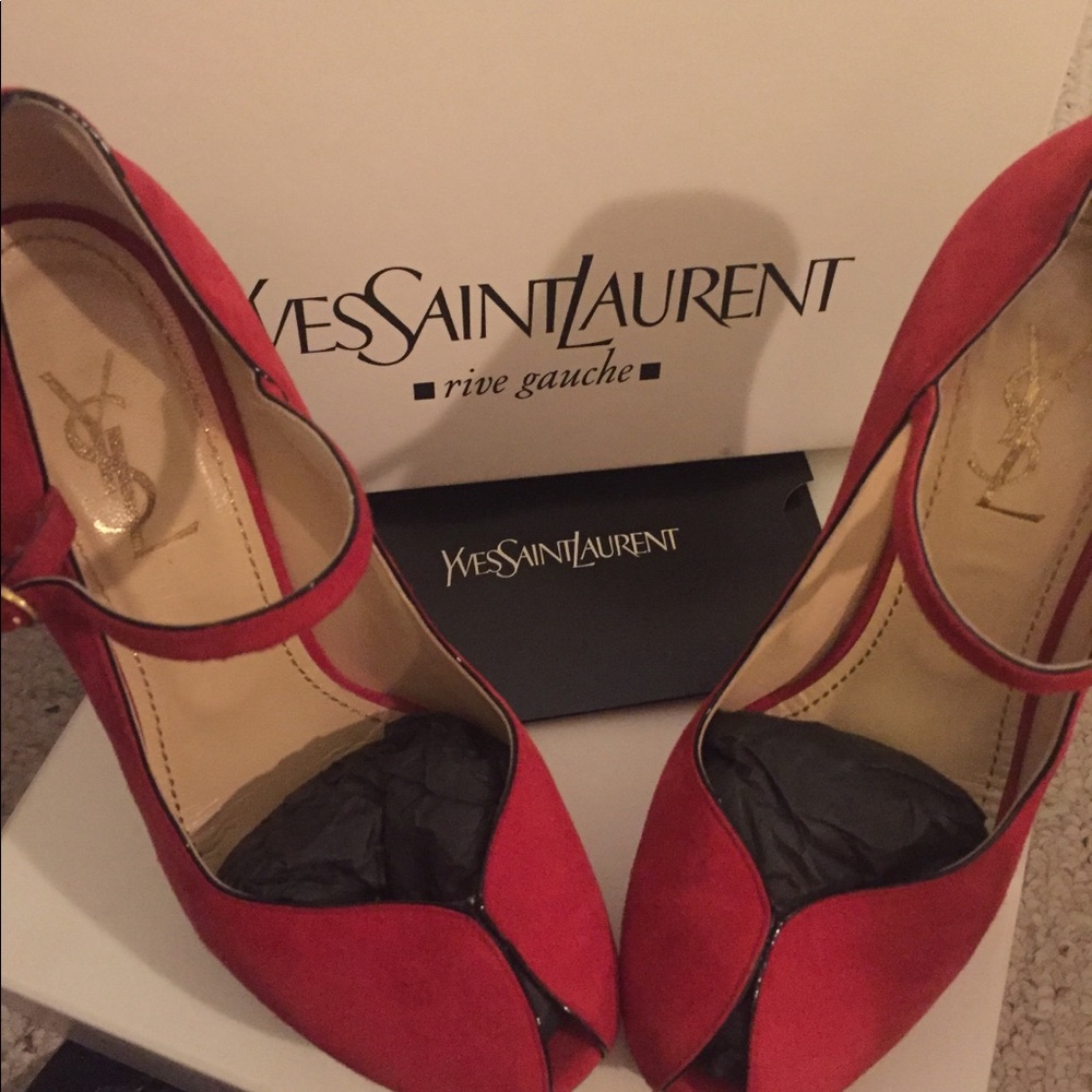 Red Yves St Laurent suede Tribute Mary Jane pumps